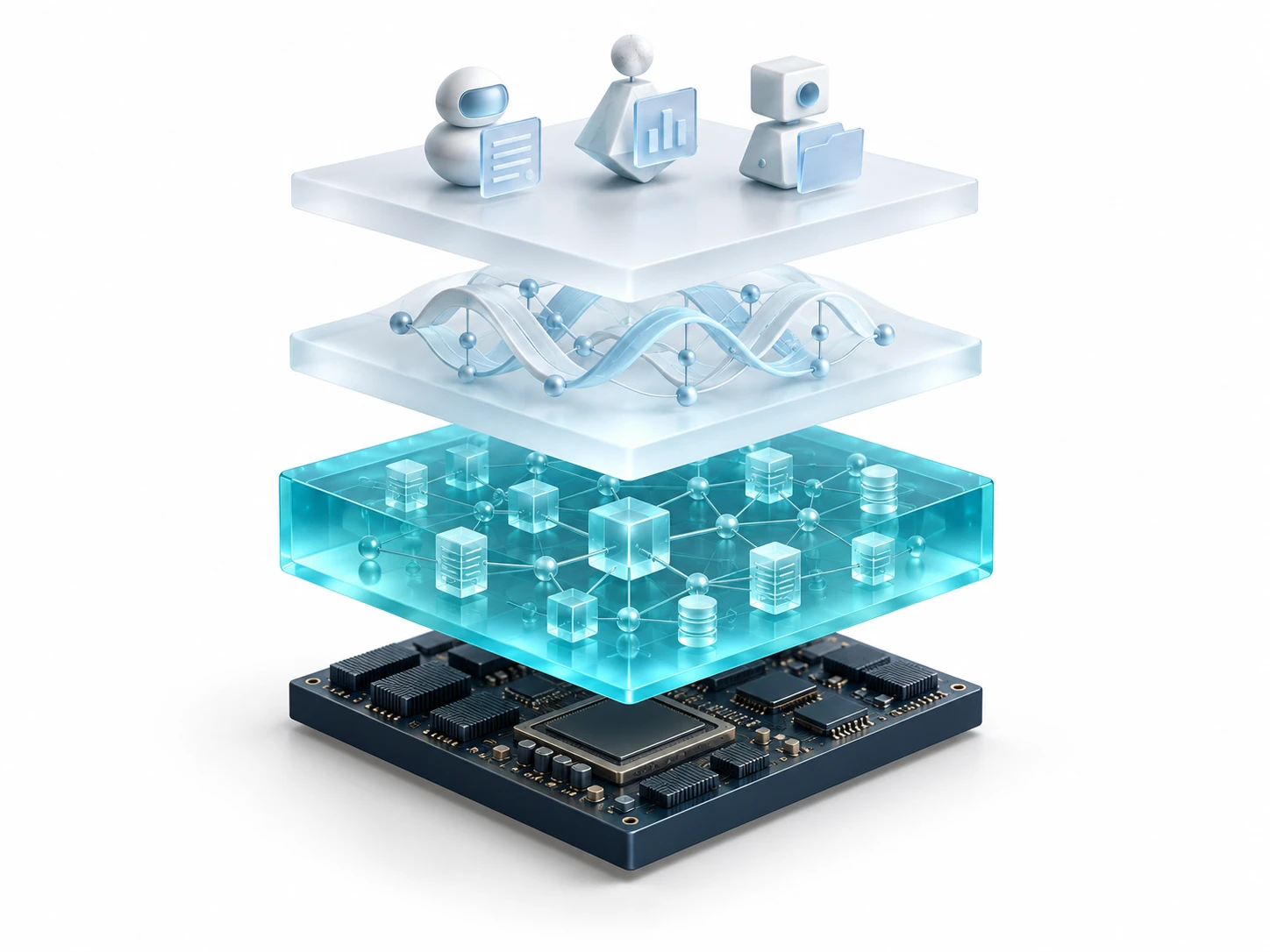 Four architectural layers, with the knowledge layer highlighted in teal